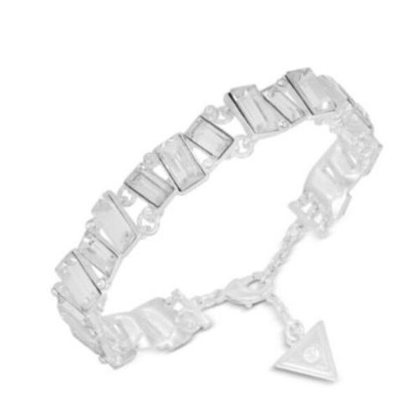 NEW GUESS Silver-Tone Baguette Stone Flex Bracelet - Picture 1 of 2